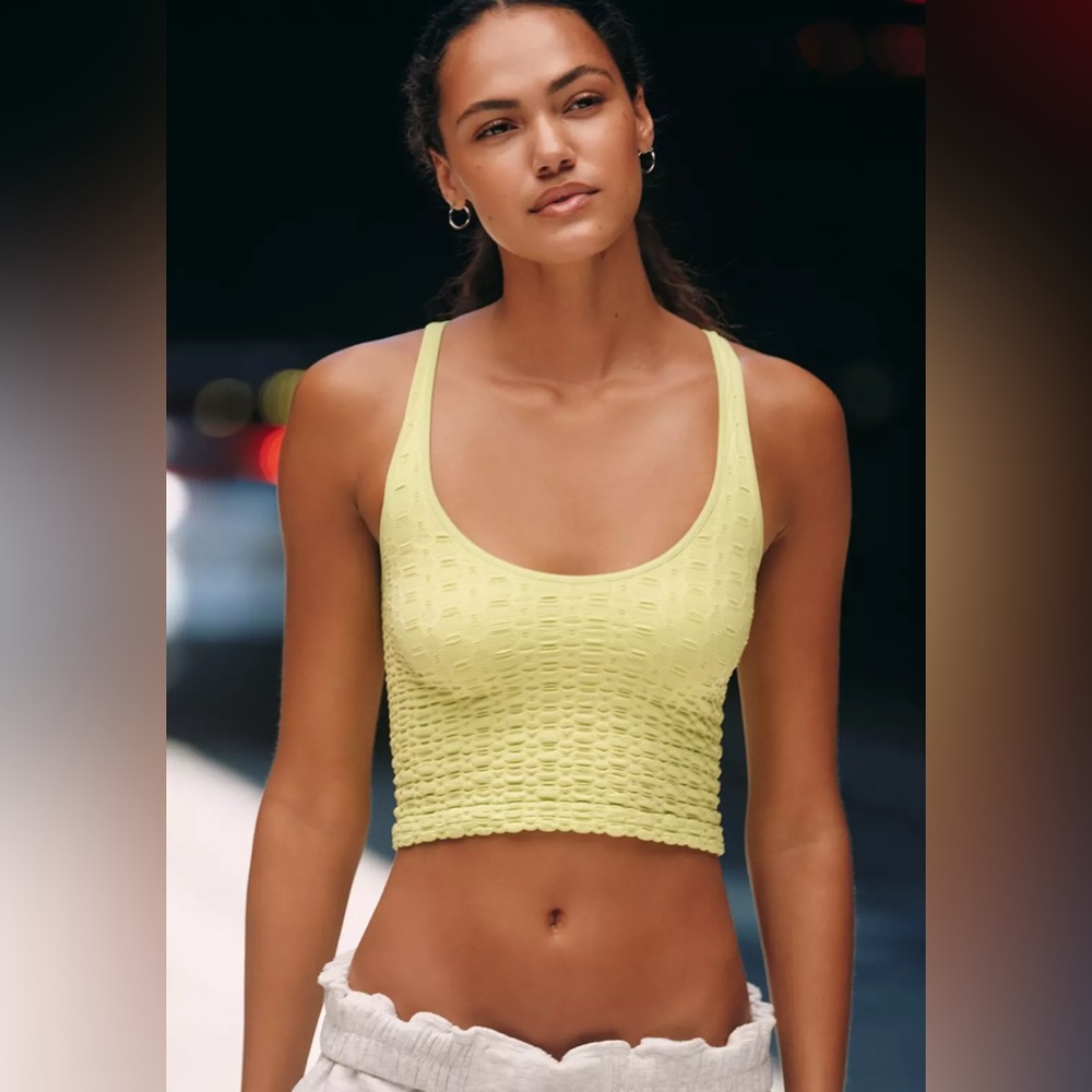 Anthropologie LyreBird Textured Scoop Neck Tank Top Neon Lime Green S/M NEW